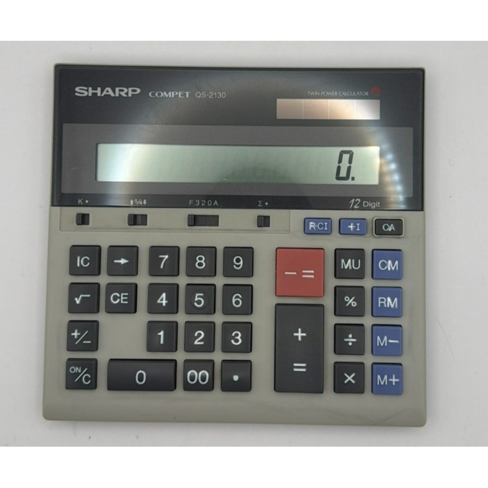 Sharp Compet QS-2130 12 Digit Twin Power Desktop Calculator Solar Battery Tested
